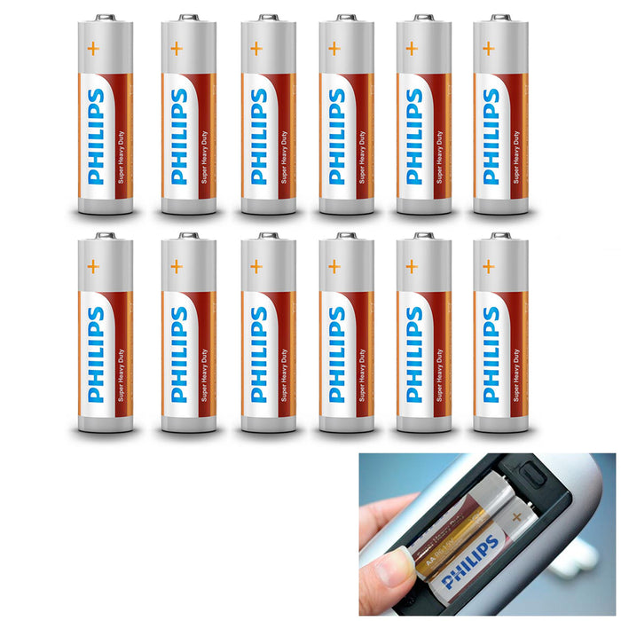 12 Pack AA Philips Zinc Chloride Batteries R6 1.5V Super Heavy Duty Use Double A