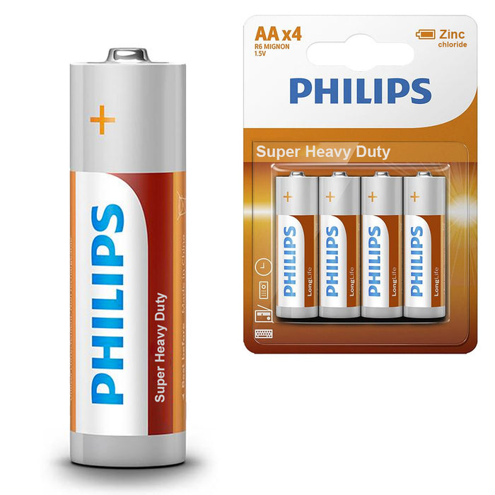 96 AA Philips Zinc Chloride Batteries R6 1.5V Super Heavy Duty Use Double A Bulk