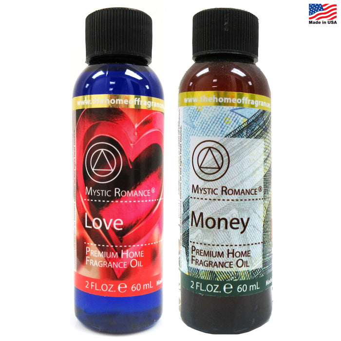 2 Premium Fragrance Oils 60ml Aroma Therapy Love & Money Scent Diffuser Gift Set