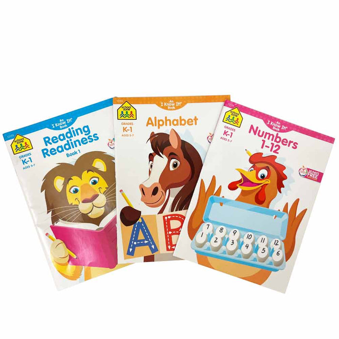 7 PC Kit School Zone Activity Books With Pencils Kids Alphabet Kinder Ages 5-7