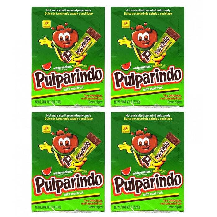 4 Pack Pulparindo Hot Salted Watermelon De La Rosa Mexican Candy Sandia 80pcs