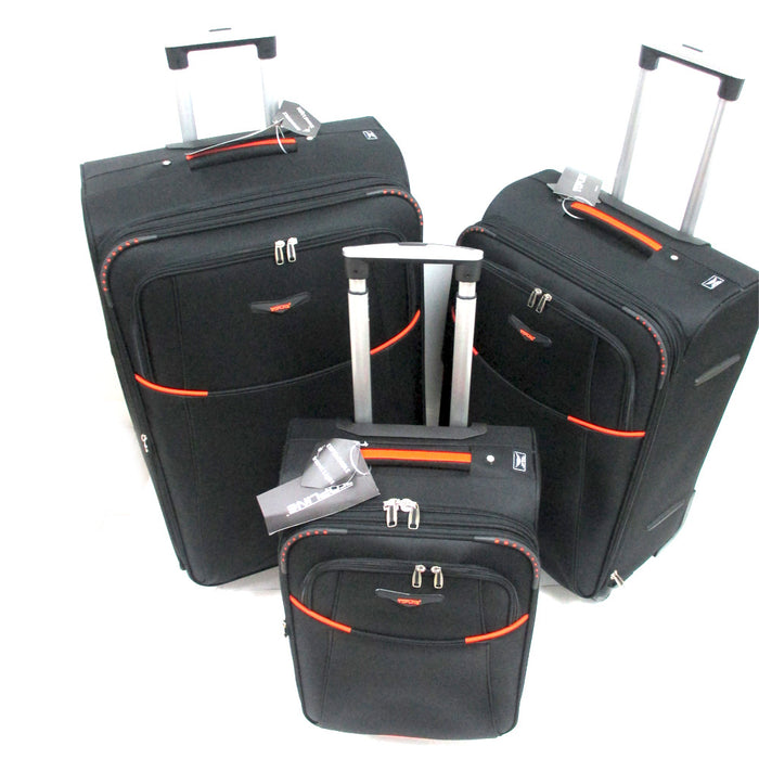 3 Pc Black Expandable Spinner Rolling Suitcase Luggage Travel Set Carry On New !