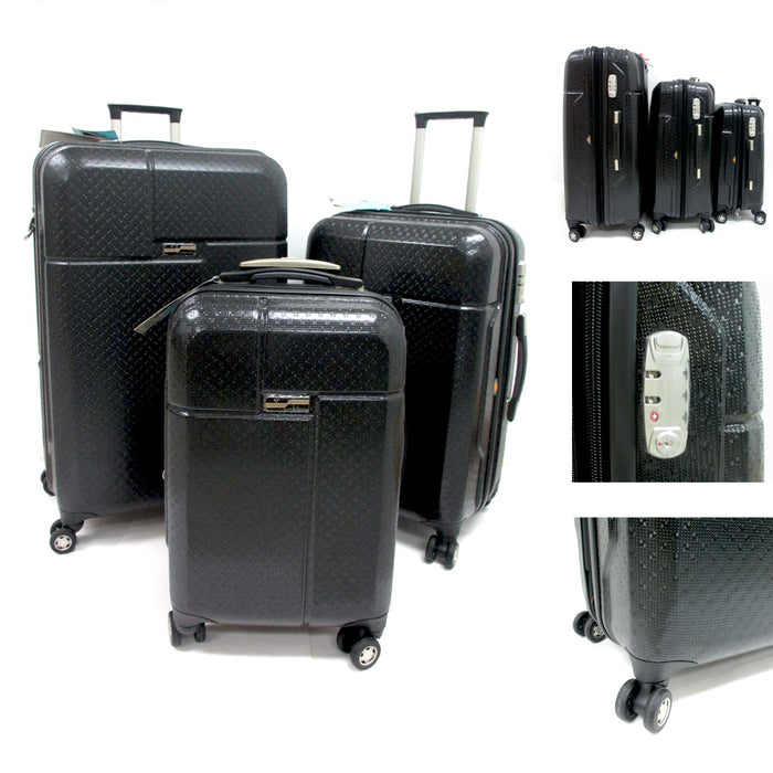 3pc Black Lightweight Spinner Rolling Hard Suitcase Luggage Travel Set TSA Lock