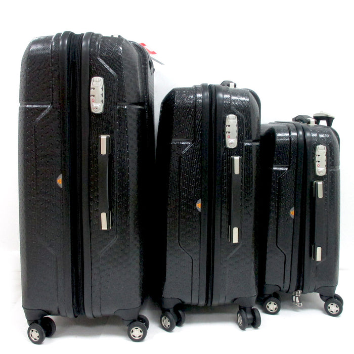 3pc Black Lightweight Spinner Rolling Hard Suitcase Luggage Travel Set TSA Lock
