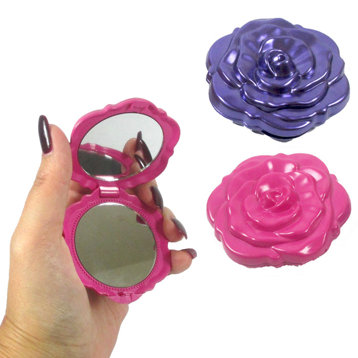 Compact Portable Pocket Mirror Rose Double Sided Folding Magnifying Makeup Stand