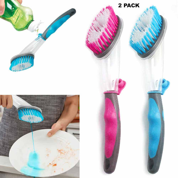 Soap Dispensing Brush Kitchen Bathroom Cleaning Supplies Scrubbing Brush -  Pack of 2