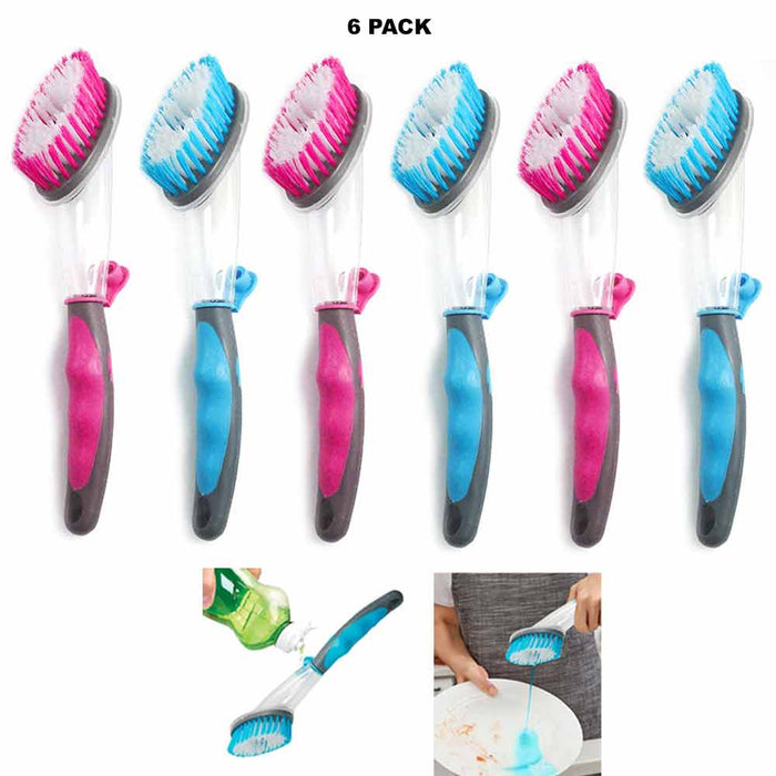 6 PC Soap Dispensing Dish Brush Kitchen Cleaning Dishes Scrub Scouring Dishwand