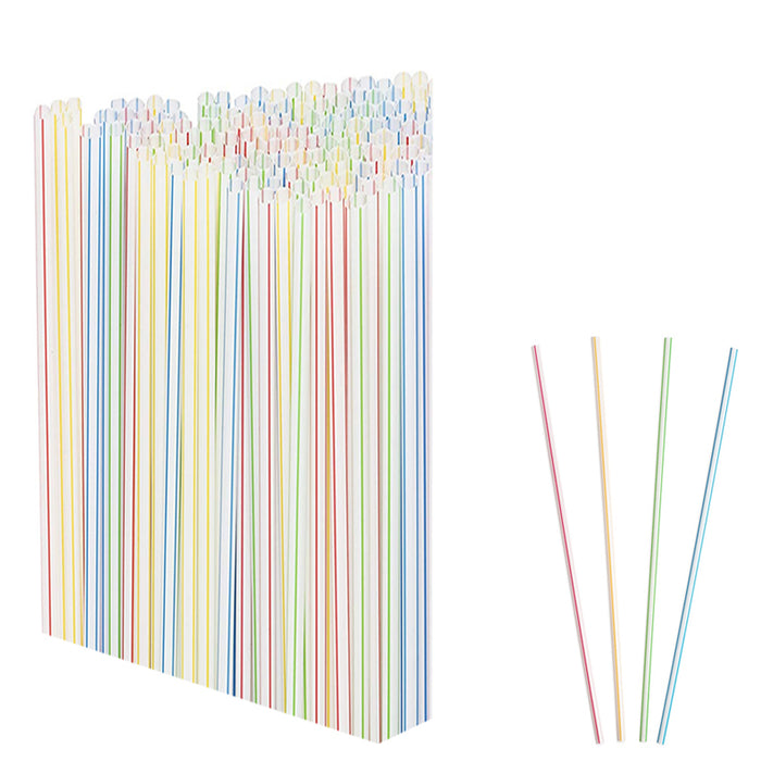 300PC Plastic Straight Straws Disposable Assorted Colors Striped 9" Drinking Bar