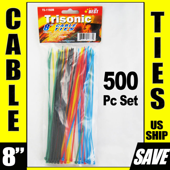 Lot Of 500 Pcs  8" In Inch Uv Resistant Cable Pack Zip Ties Nylon Self Locking !