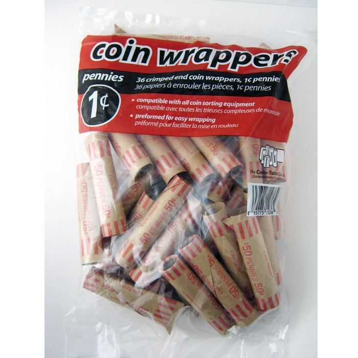 72 Preformed Penny Tubes Paper Coin Wrapper 1 Cent Pennies Shotgun Counter Roll