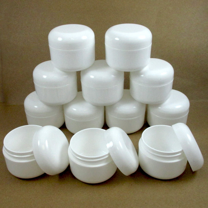 24 Plastic Containers With Lids WHITE 2.5 oz Cosmetic Jars Double Wall Cream Jar