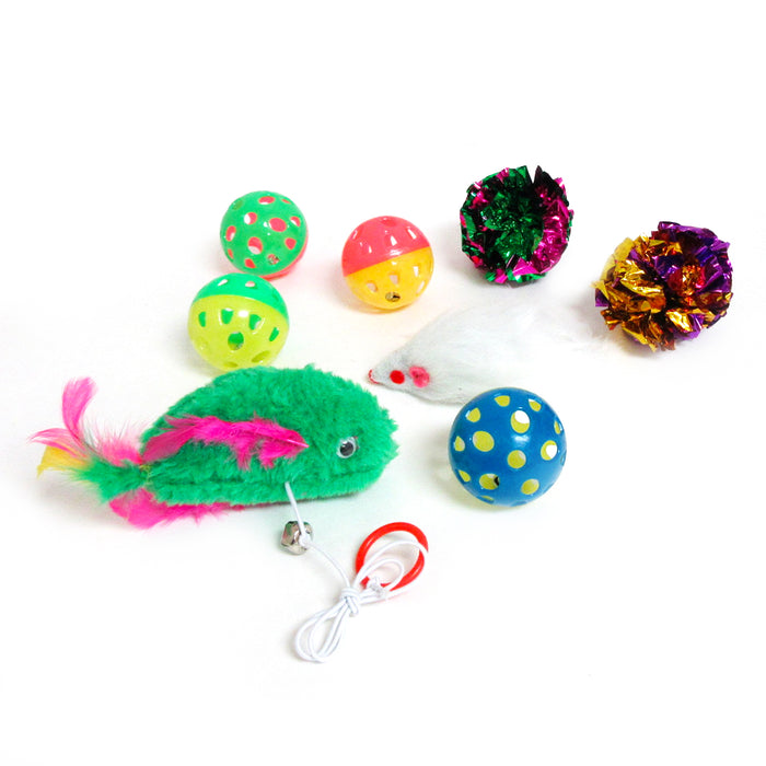 Lot of 45 Cat Toys Pet Kitten Bulk Assorted Fluffy Mice Interactive Ball Bells