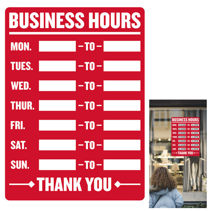 2Pc Open Closed Business Hours Sign Mon Sun Times Store Office Cling Window 9x12