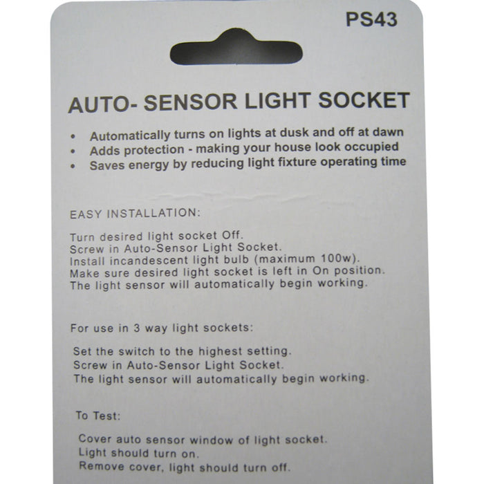 Auto Sensor Dusk Dawn Photocell Light Control Screw In Bulb Socket Adjustable Wt