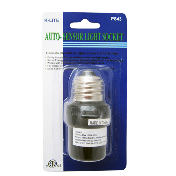 Auto Sensor Dusk To Dawn Photocell Light Control Screw In Bulb Socket Black !
