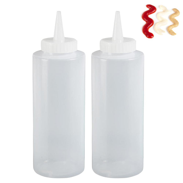 2 Pk Clear Squeeze Bottle Condiment Plastic Dispenser Ketchup Mustard Oil 12.5oz