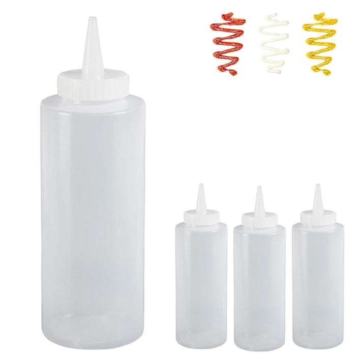 4Pk Squeeze Bottle Condiment Plastic Dispenser Mustard Ketchup Oil Squirt 12.5oz