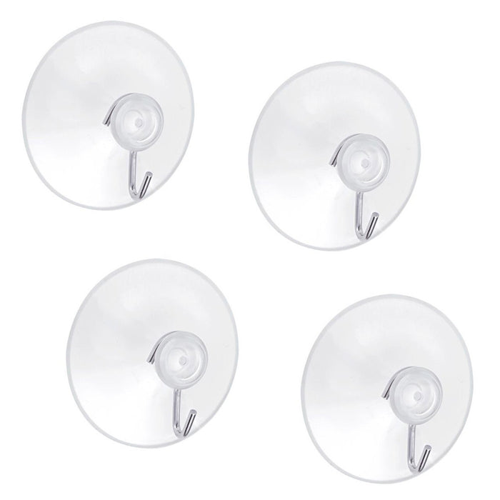 4 Suction Cups Plastic Hooks Hanger Clear Wall Bathroom Kitchen Crafts 1 1/2" D
