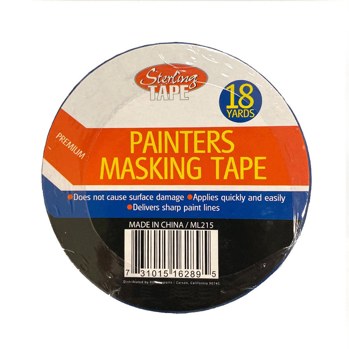 12 Rolls Painters Masking Tape Blue 1 Inch x 18Yds Less Edge Bleed Multi-Surface