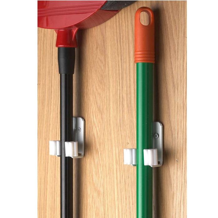 2 Pack Broom Clips Holder Mop Mount Hanging Wall Hook Grip Handle Home Organizer