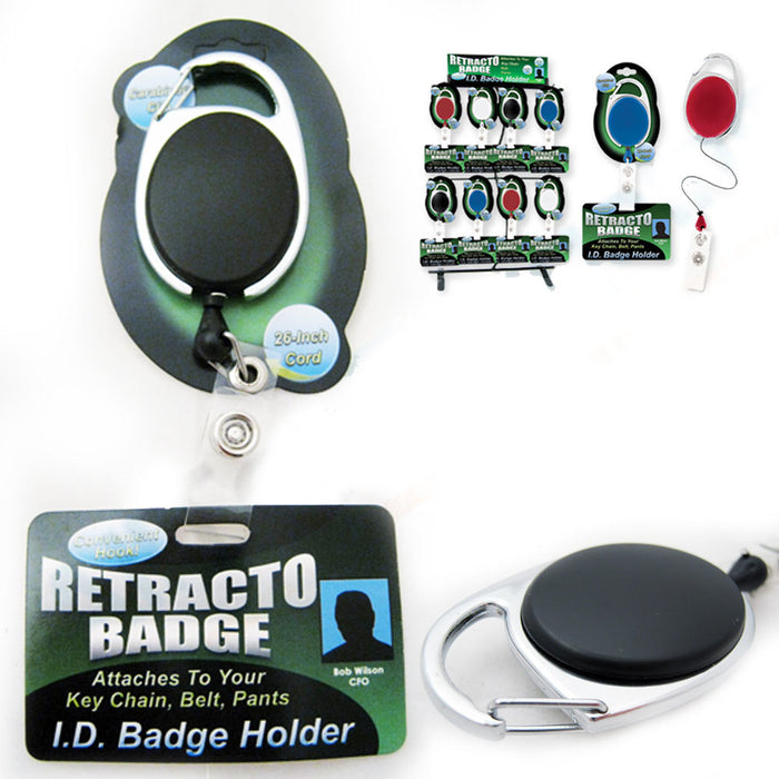 Retractable ID Badge Holder Reel Clip Attaches Key Chain Belts Pants Blue Black