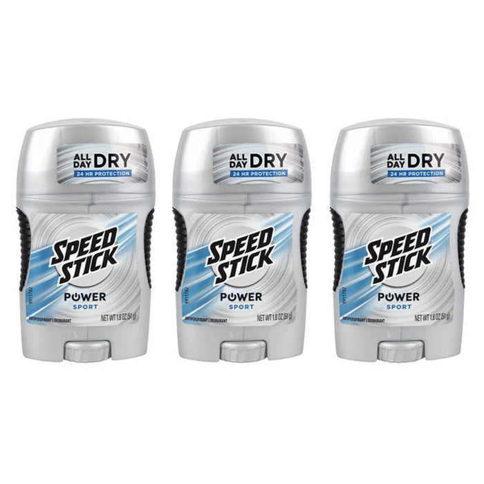 3 Mens Speed Stick Deodorant Power Sport Antiperspirant 24 Hour Dry Protection