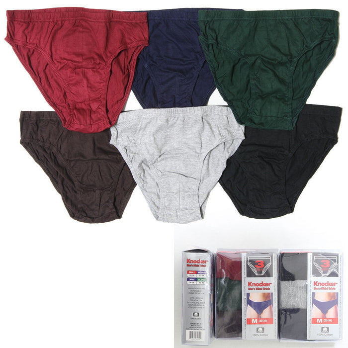 6 Pack Mens Bikinis Briefs Underwear 100% Cotton Solid Knocker Size Medium 32-34