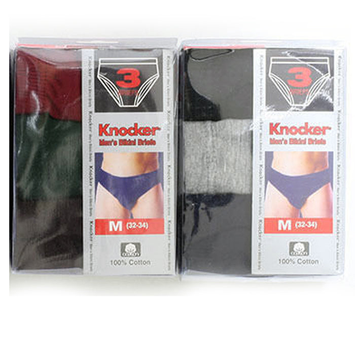 3 Pack Mens Bikinis Briefs Underwear 100% Cotton Solid Knocker Size Medium 32-34