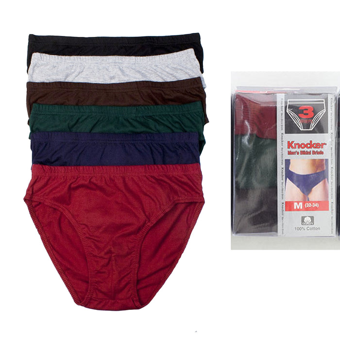 6 Pack Mens Bikinis Briefs Underwear 100% Cotton Solid Knocker Size Medium 32-34