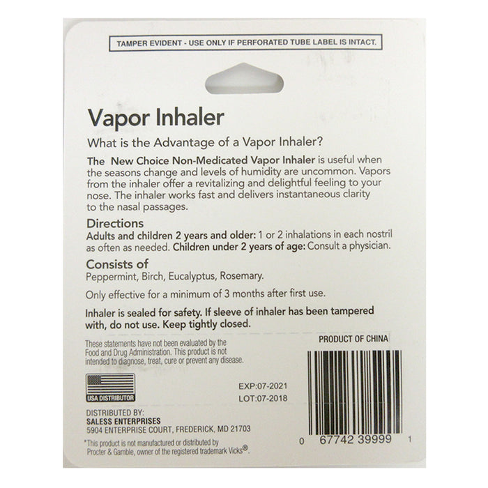 3 X Vapor Inhaler Sinus Nasal Decongestant Allergy Mucus Relief Essential Oils