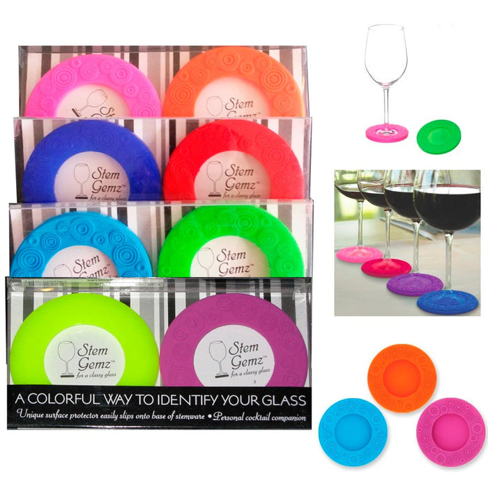 4pc Silicone Slip On Wine Glass Coasters Protector Assorted Colors Party Markers