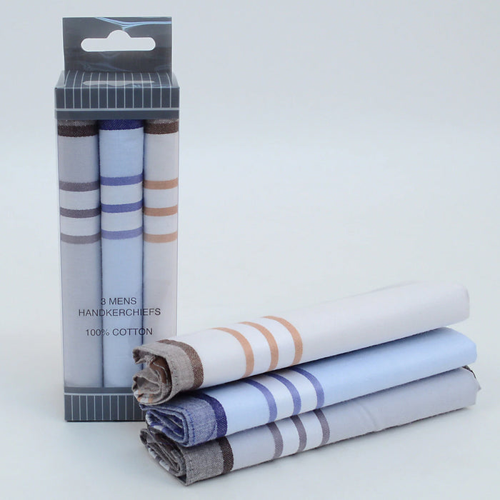 3 Men 100% Cotton Handkerchief Plaid Pocket Solid Fancy Fashion Suit Hankie Gift