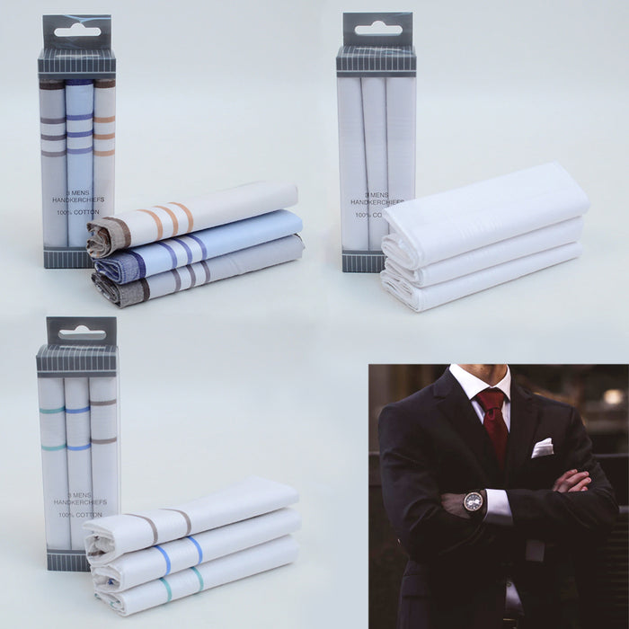 9 Pc Handkerchiefs Vintage Men's 100% Cotton White Party Hanky Hankies Towel