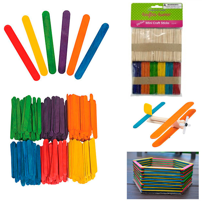 100 Pc Mini Popsicle Sticks Multi Color Natural Wooden 2 1/2" Craft Craft School