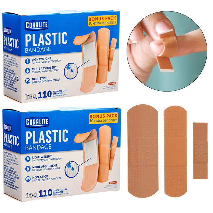 220 Adhesive Bandages Sterile Non-Stick Pad Water Resistant Assorted First Aid