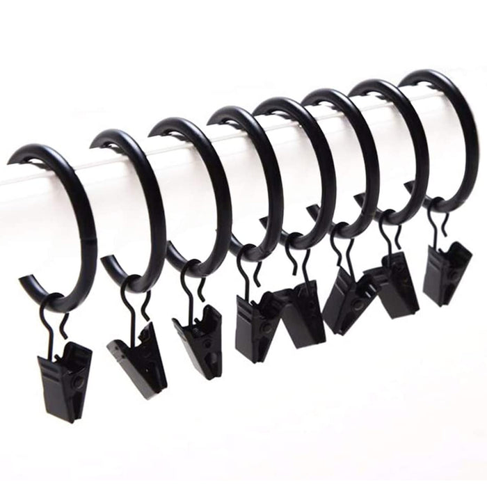 8 Heavy Duty Metal Curtain Rings Pole Rod Voile Curtain Hooks Clips 1.57" Black