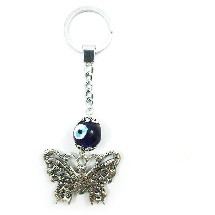 2 Pc Lucky Eye Butterfly Keychains Key Ring Bead Good Blessing Key Chain Amulet