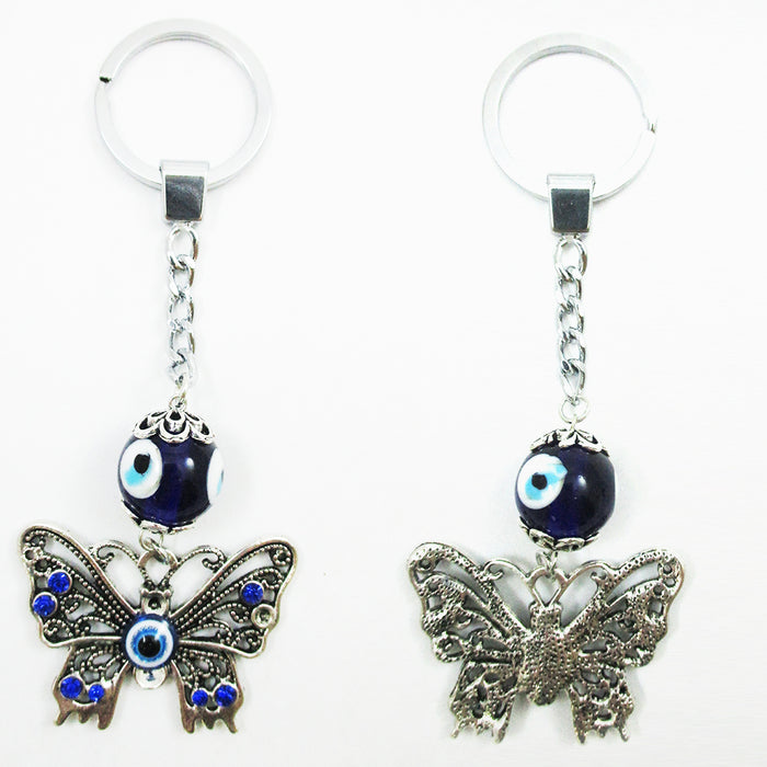1 Butterfly Key Chain Blue Evil Eye Hamsa Nazar Charm Amulet Lucky Protection
