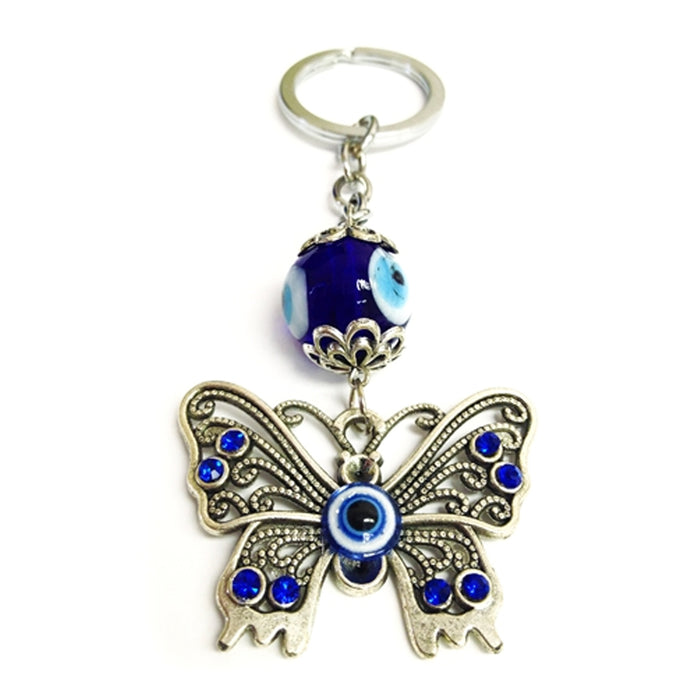 2 Pc Lucky Eye Butterfly Keychains Key Ring Bead Good Blessing Key Chain Amulet