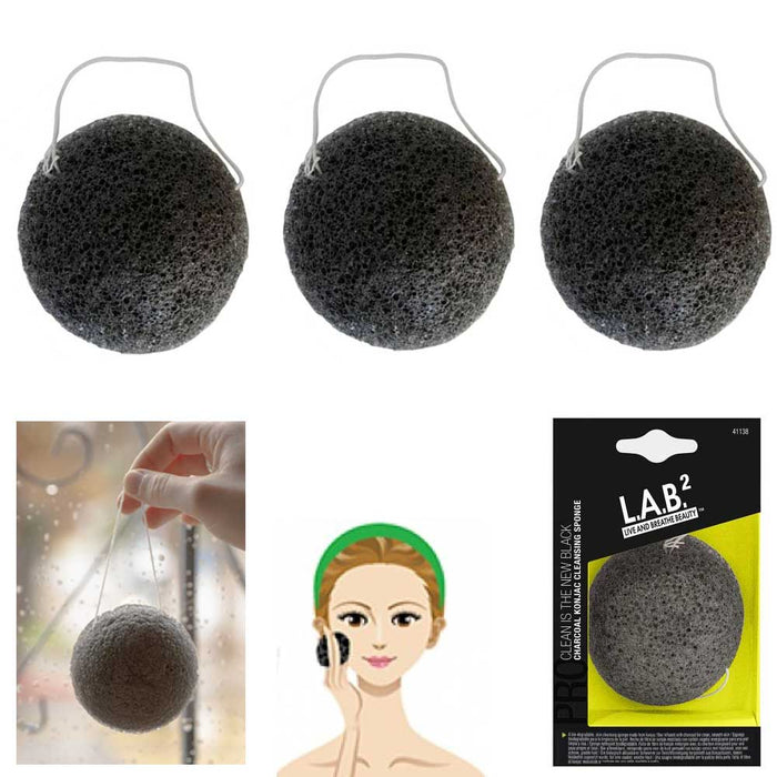 3 Big Cleansing Puff Konjac Bamboo Charcoal Sponge XL Skin Body Exfoliator Scrub