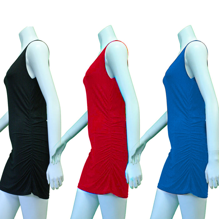 Women Casual Stretchy Scoop Neck Sleeveless Tank Dress Mini Ruched Color OneSize