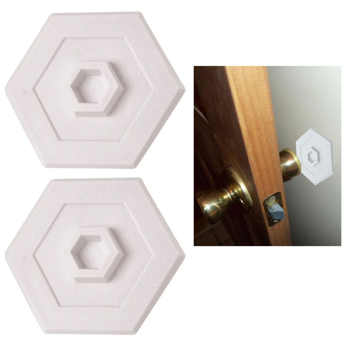 2 Pc Door Knob Wall Shield Self Adhesive Protector 5" Drywall Hexagon White