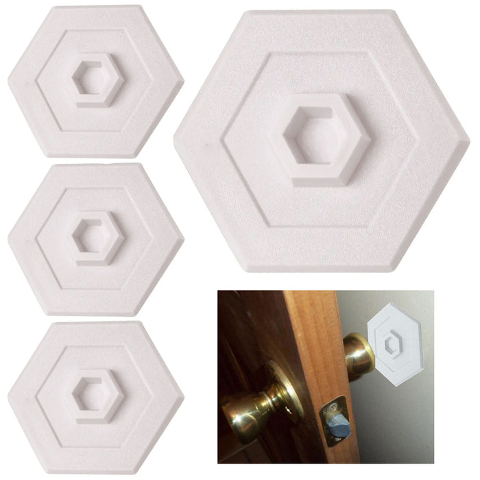 Pack of 4 Door Knob Self Adhesive Protector Wall Shield 5" Drywall White Hexagon