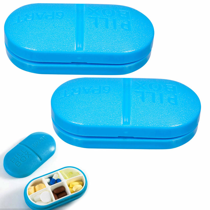 ATB 2 Weekly Pill Box Organizer 6 Compartment Holder Case Medicine Storage Travel