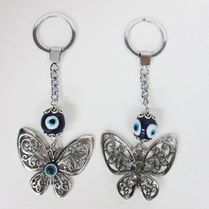 2 Evil Eye Key Chain Butterfly Nazar Mati Protection Religious Good Luck Keyring