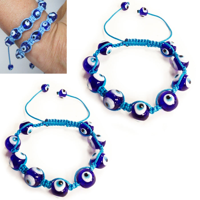 2X Evil Eye Bead Bracelet Crystal Good Luck Hamsa Nazar Protection Adjustable !