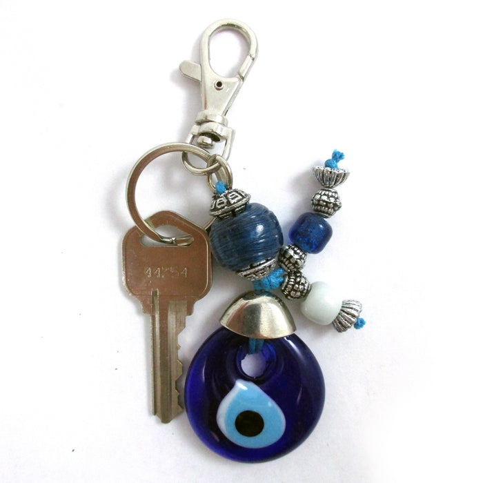 1 Blue Lucky Evil Eye Keychain Glass Key Ring Turkish Hamsa Luck Charm Kabbala