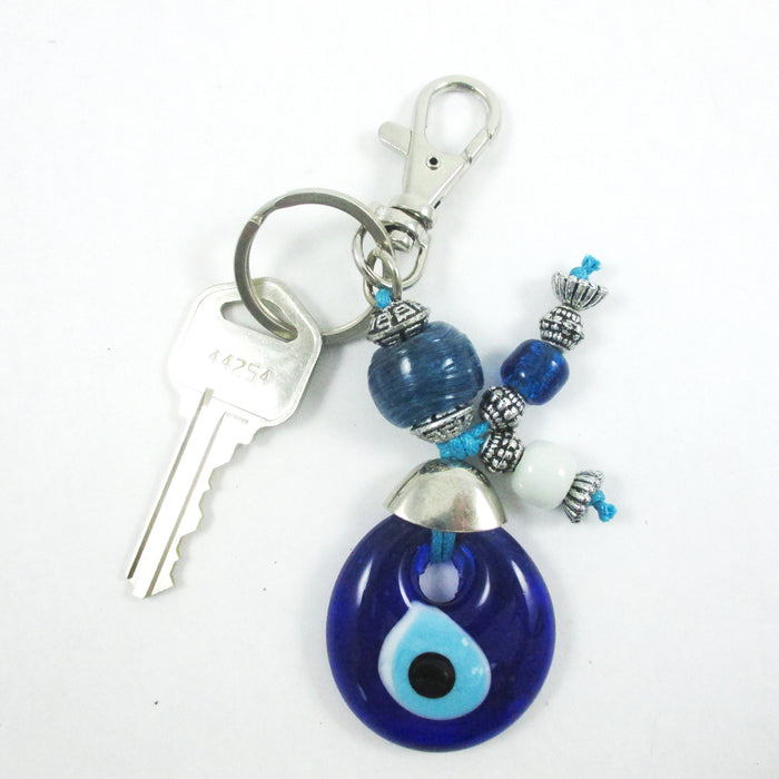 1 Blue Lucky Evil Eye Keychain Glass Key Ring Turkish Hamsa Luck Charm Kabbala