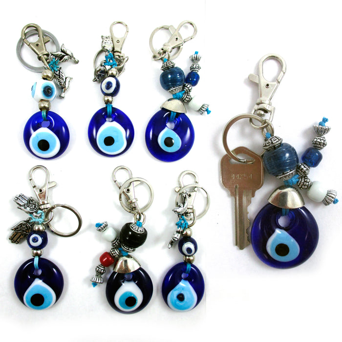 1 Blue Lucky Evil Eye Keychain Glass Key Ring Turkish Hamsa Luck Charm Kabbala