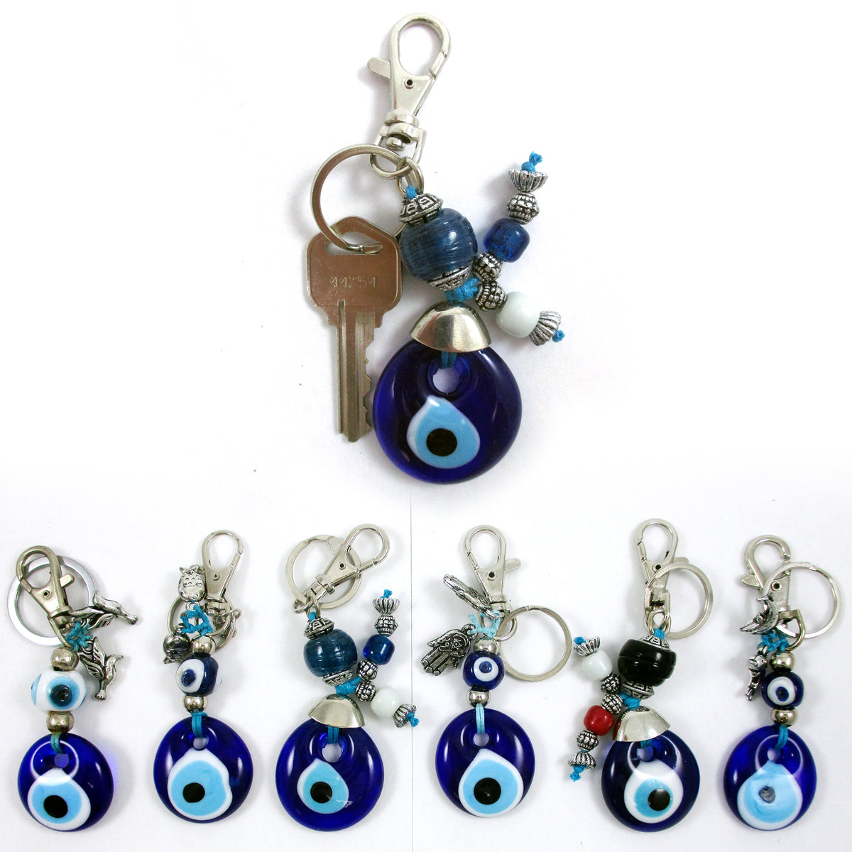 1 Blue Lucky Evil Eye Keychain Glass Key Ring Turkish Hamsa Luck Charm ...